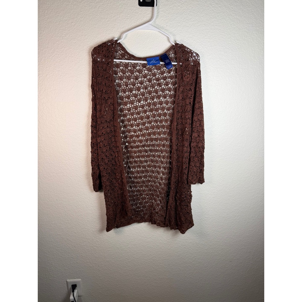 JH COLLECTIBLES 2 Brown Rayon Cotton Crochet Open Knit Cardigan Boho Costal